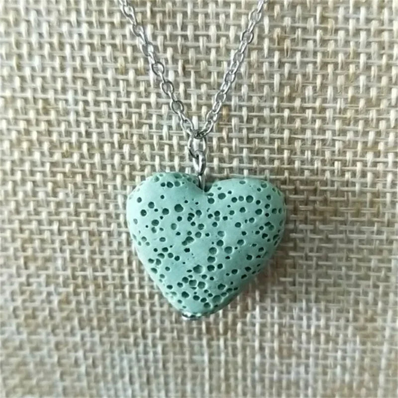2cm Heart Lava Stone Pendant Aroma Essential Oil Diffuser Free Chain Necklace Aromatherapy Jewelry for Women Men