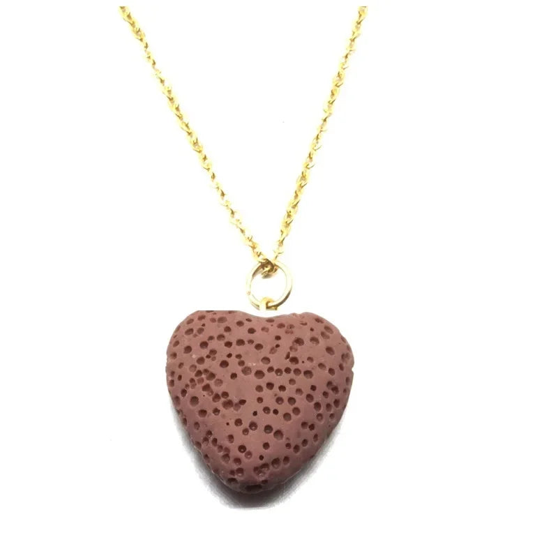 2cm Heart Lava Stone Pendant Aroma Essential Oil Diffuser Free Chain Necklace Aromatherapy Jewelry for Women Men