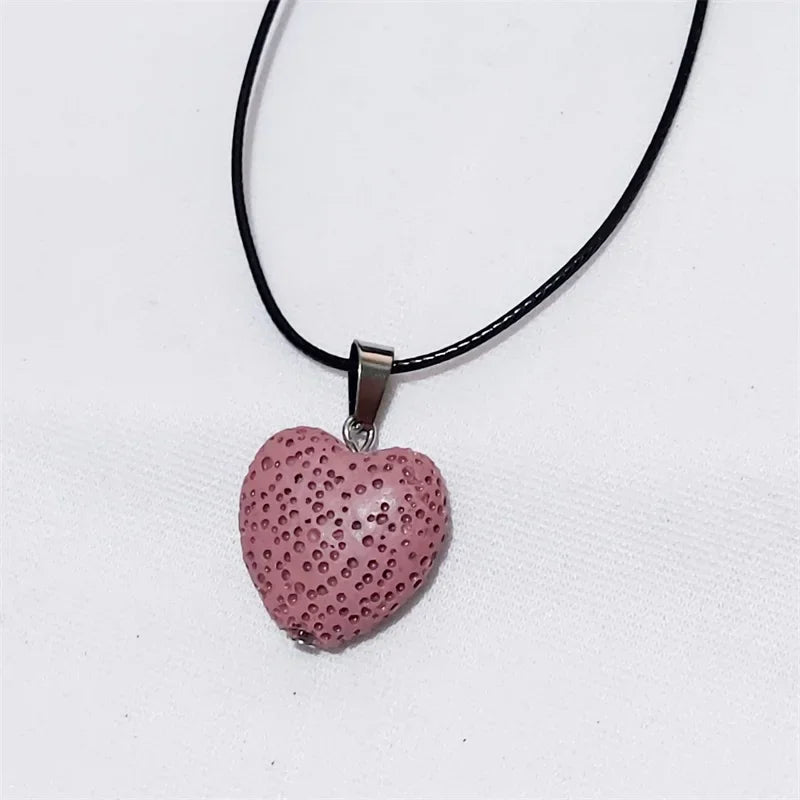2cm Heart Lava Stone Pendant Aroma Essential Oil Diffuser Free Chain Necklace Aromatherapy Jewelry for Women Men