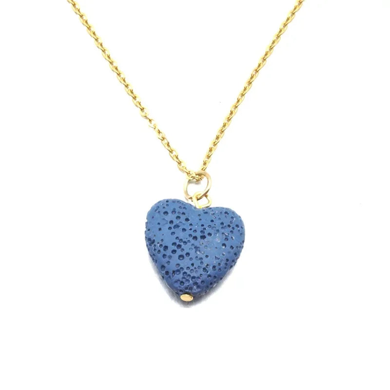 2cm Heart Lava Stone Pendant Aroma Essential Oil Diffuser Free Chain Necklace Aromatherapy Jewelry for Women Men