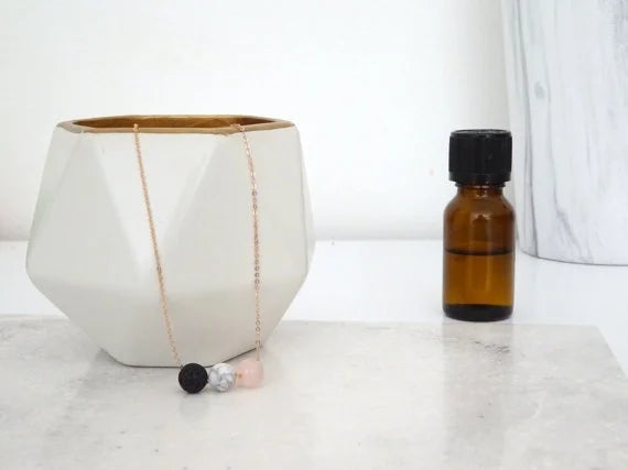 Lava rock Necklace Rose Quartz and Marble Diffuser  Aromatherapy necklace