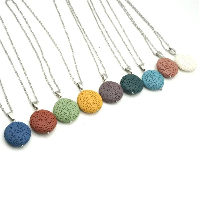 9 Colorful Round Lava Stone Essential Oil Diffuser Necklace Aromatherapy Jewelry Multilayer Rock Stone Necklace