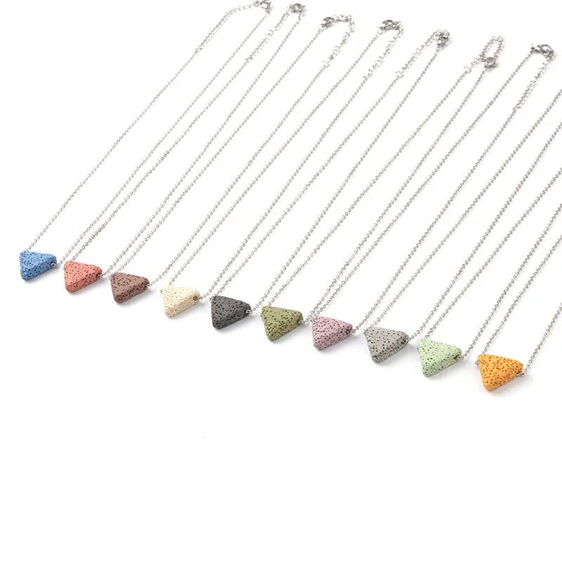 10pcs Colourful Triangle Lava Stone Essential Oil Diffuser Necklace Aromatherapy Volcanic Rock Stainlesss Steel Chain Jewelry