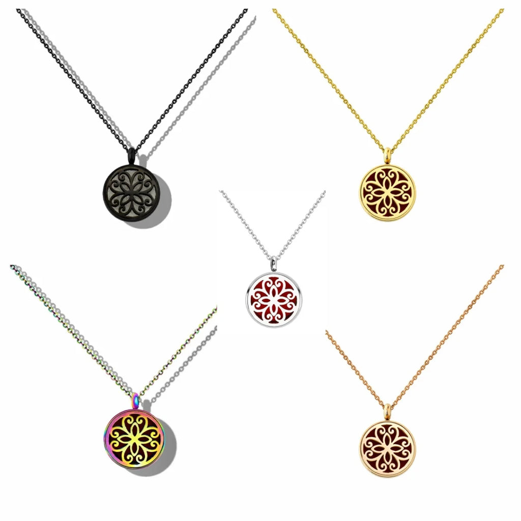 12mm Diffuser Perfume Necklace Locket For Women 316L Stainless Steel Jewelry Gold Color Essential Oil Aromatherapy Pendant Chain