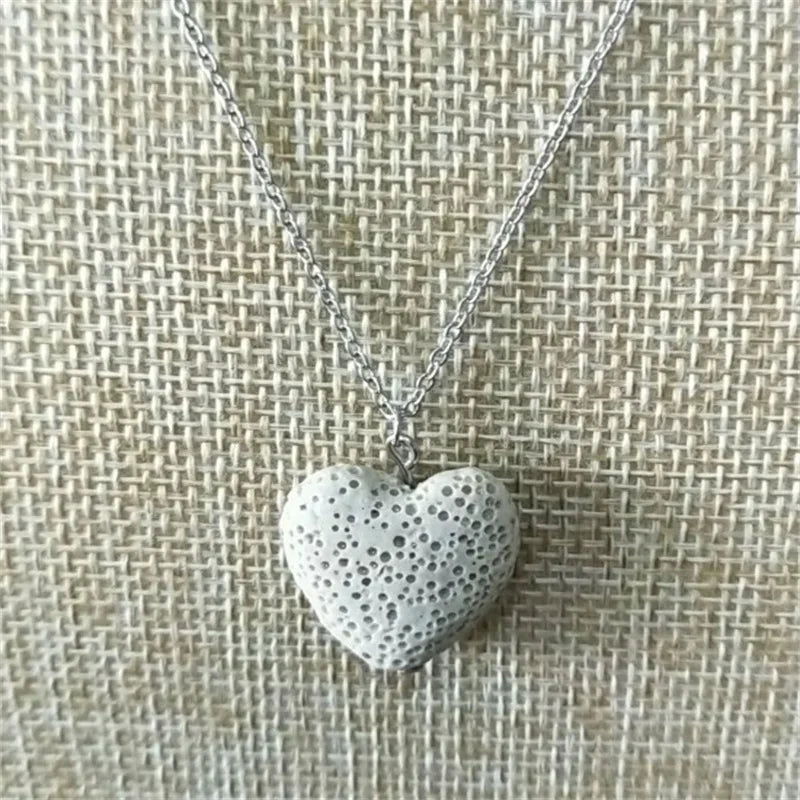 2cm Heart Lava Stone Pendant Aroma Essential Oil Diffuser Free Chain Necklace Aromatherapy Jewelry for Women Men