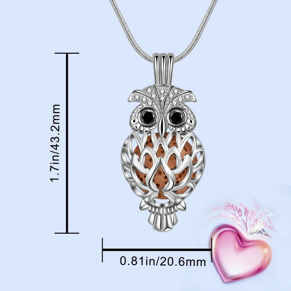 Eudora 14 mm Owl Cage Locket Lava Stone Pendant Perfume Aromatherapy Locket Diffuser Necklace For Women DIY Jewelry K332N14