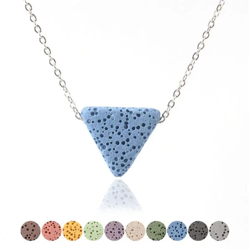 Colourful Triangle Lava Stone Essential Oil Diffuser Necklace Aromatherapy Volcanic Rock Stainlesss Steel Chain Jewelry