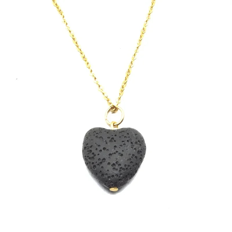 2cm Heart Lava Stone Pendant Aroma Essential Oil Diffuser Free Chain Necklace Aromatherapy Jewelry for Women Men