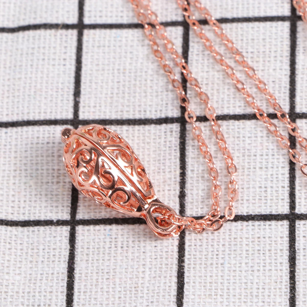 1pc Hollowed-Out Waterdrop Pendant Rose Gold Aromatherapy Ball Necklace For Women Pelelith Jewelry Gift Creative Chain Accessory