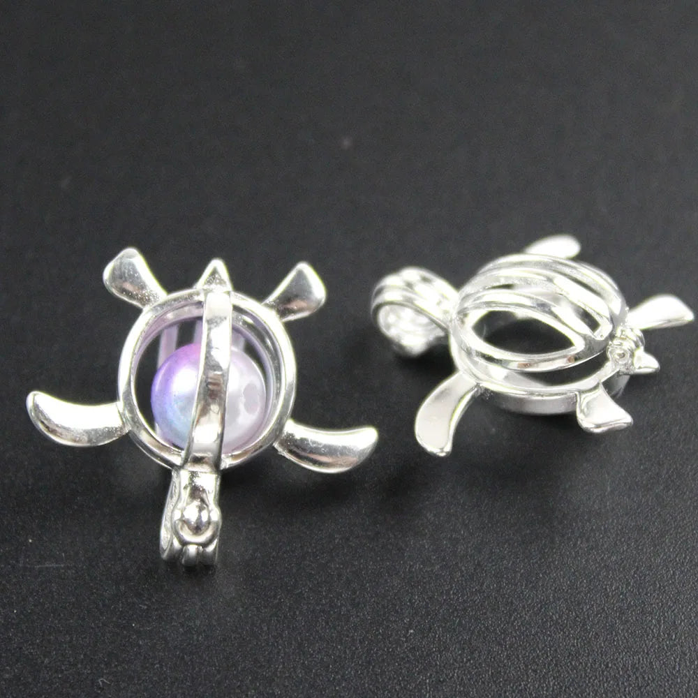 24*22mm Turtle Tortoise Essential Oil Diffuser Pearl Cage Pendant,Aromatherapy Locket Necklace Volcanic Setting Lava Stone