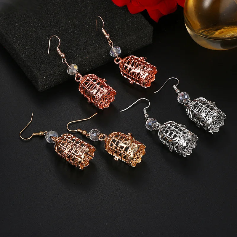 Aromatherapy Heart Cage Earrings Crystal Ear Drop Accessories Perfume Essential Oil Diffuser Locket Women Earrings Gift Jewelry