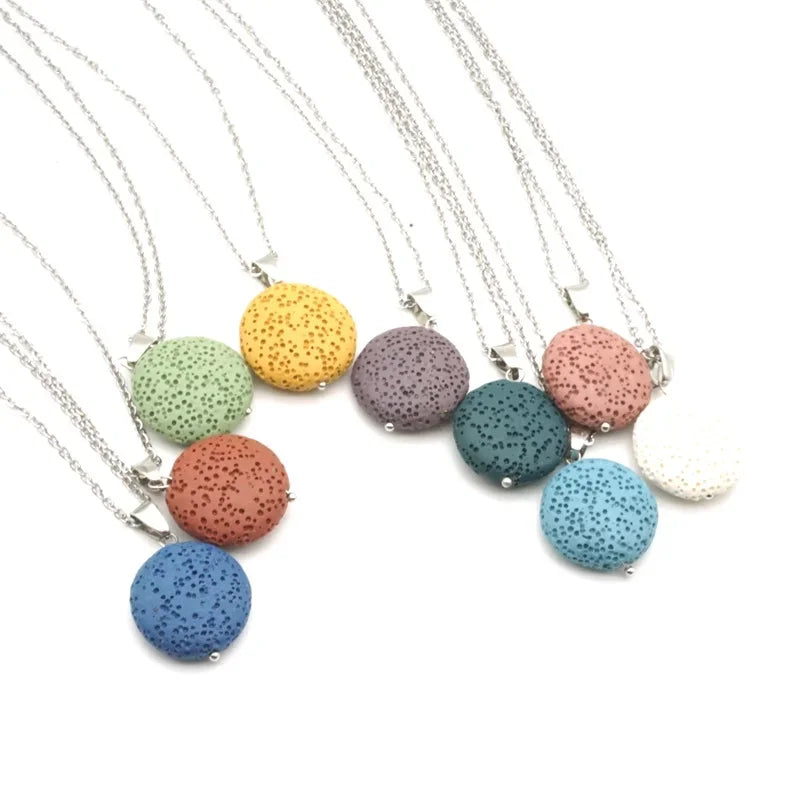 9 Colorful Round Lava Stone Essential Oil Diffuser Necklace Aromatherapy Jewelry Multilayer Rock Stone Necklace