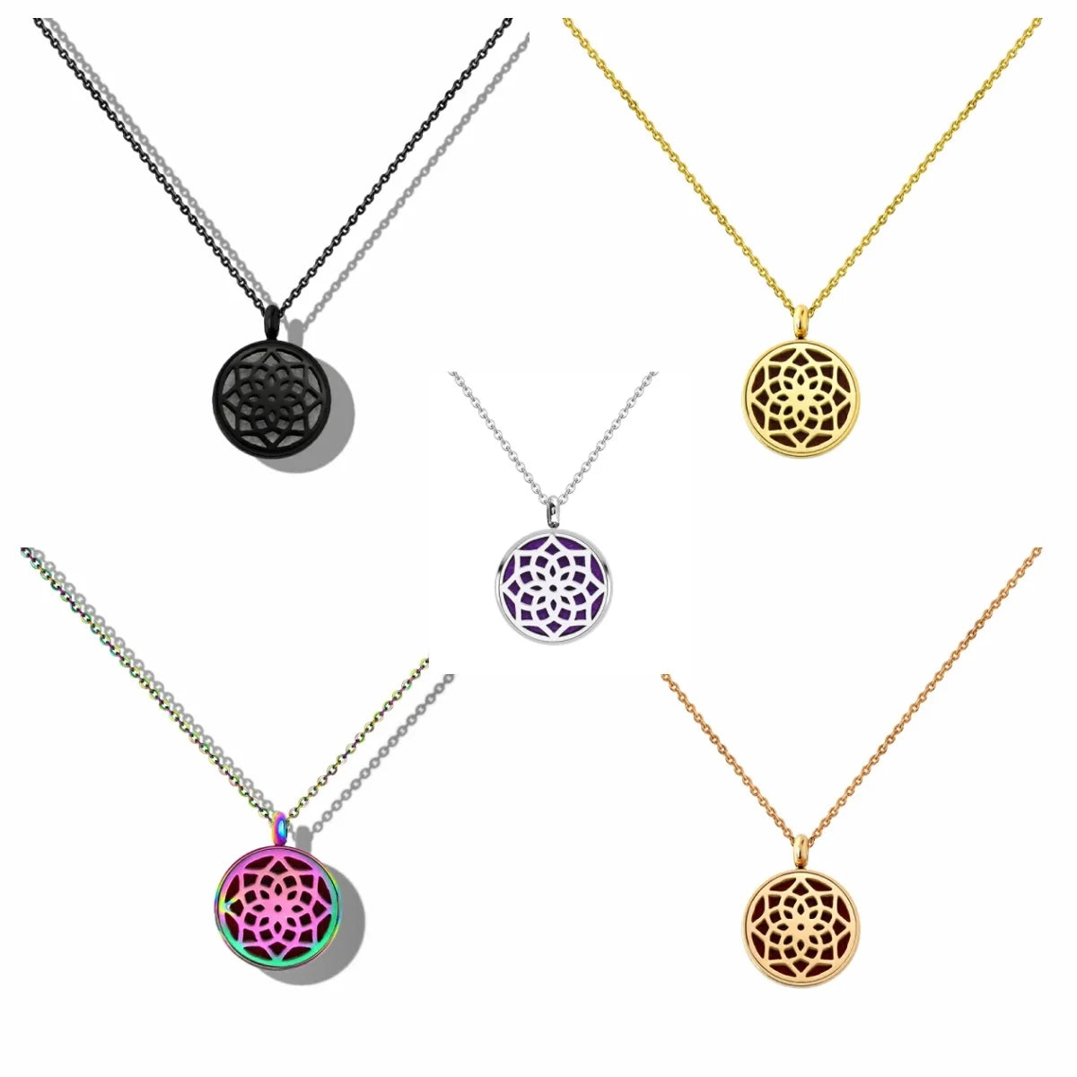 12mm Diffuser Perfume Necklace Locket For Women 316L Stainless Steel Jewelry Gold Color Essential Oil Aromatherapy Pendant Chain