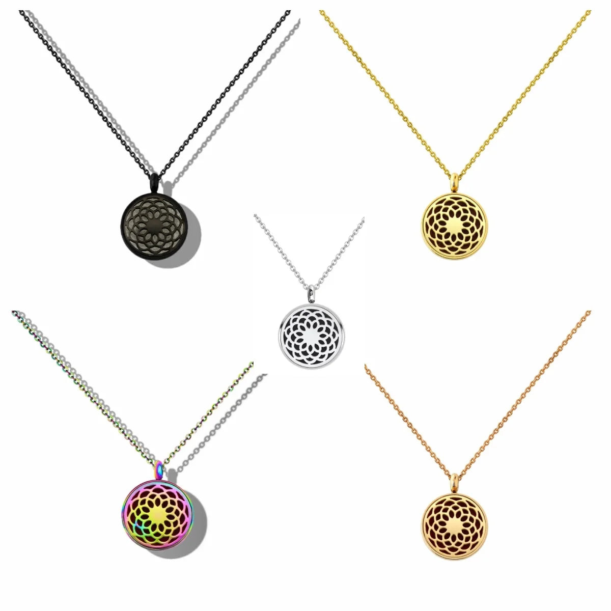 12mm Diffuser Perfume Necklace Locket For Women 316L Stainless Steel Jewelry Gold Color Essential Oil Aromatherapy Pendant Chain