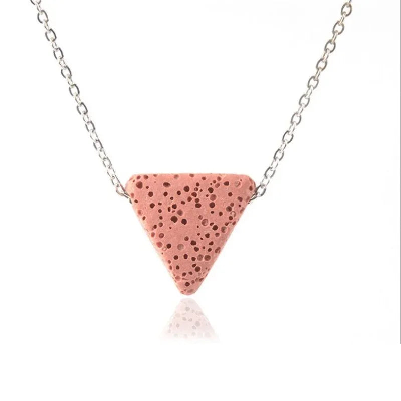 10pcs Colourful Triangle Lava Stone Essential Oil Diffuser Necklace Aromatherapy Volcanic Rock Stainlesss Steel Chain Jewelry