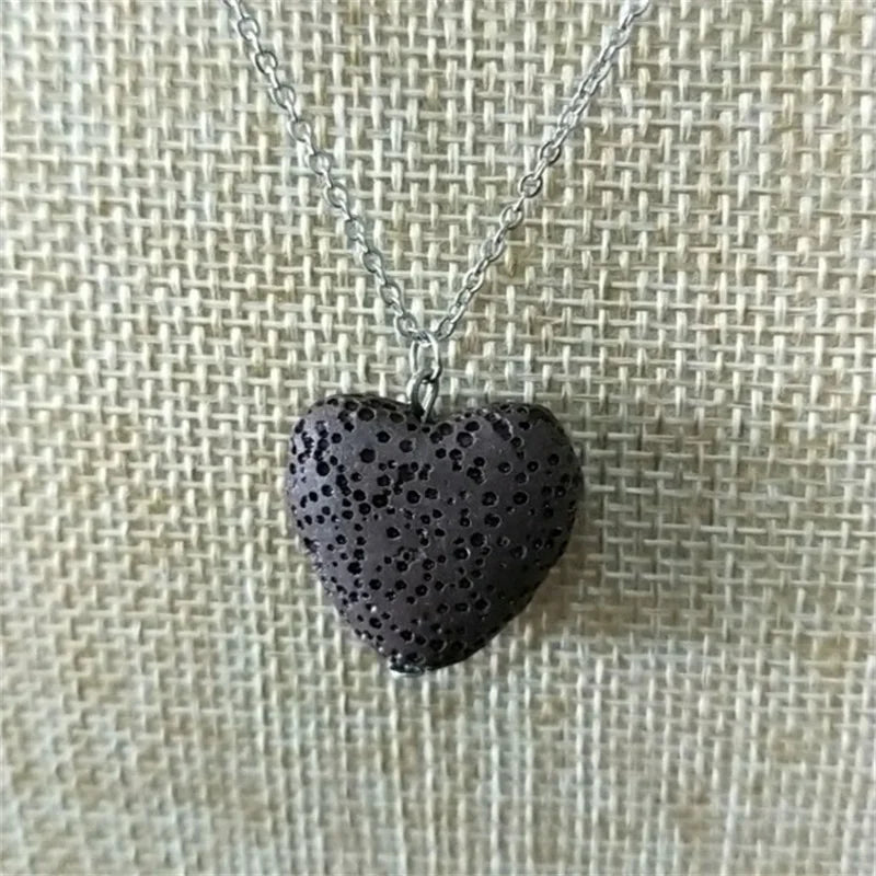2cm Heart Lava Stone Pendant Aroma Essential Oil Diffuser Free Chain Necklace Aromatherapy Jewelry for Women Men