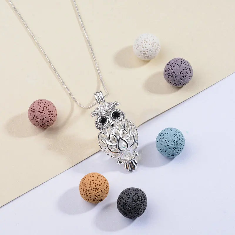 Eudora 14 mm Owl Cage Locket Lava Stone Pendant Perfume Aromatherapy Locket Diffuser Necklace For Women DIY Jewelry K332N14