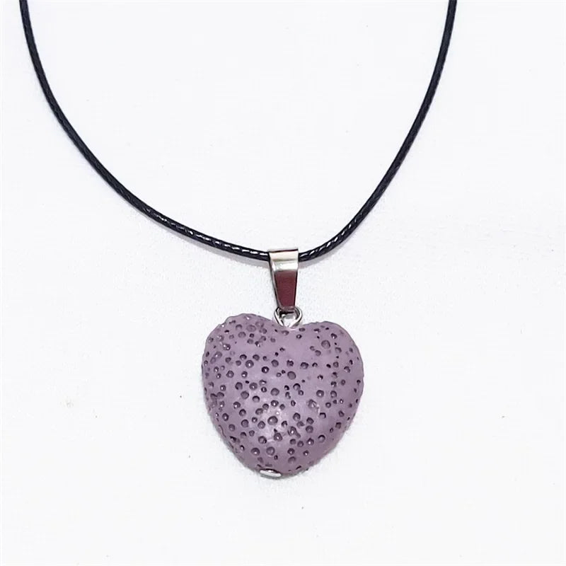 2cm Heart Lava Stone Pendant Aroma Essential Oil Diffuser Free Chain Necklace Aromatherapy Jewelry for Women Men