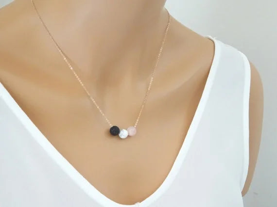 Lava rock Necklace Rose Quartz and Marble Diffuser  Aromatherapy necklace