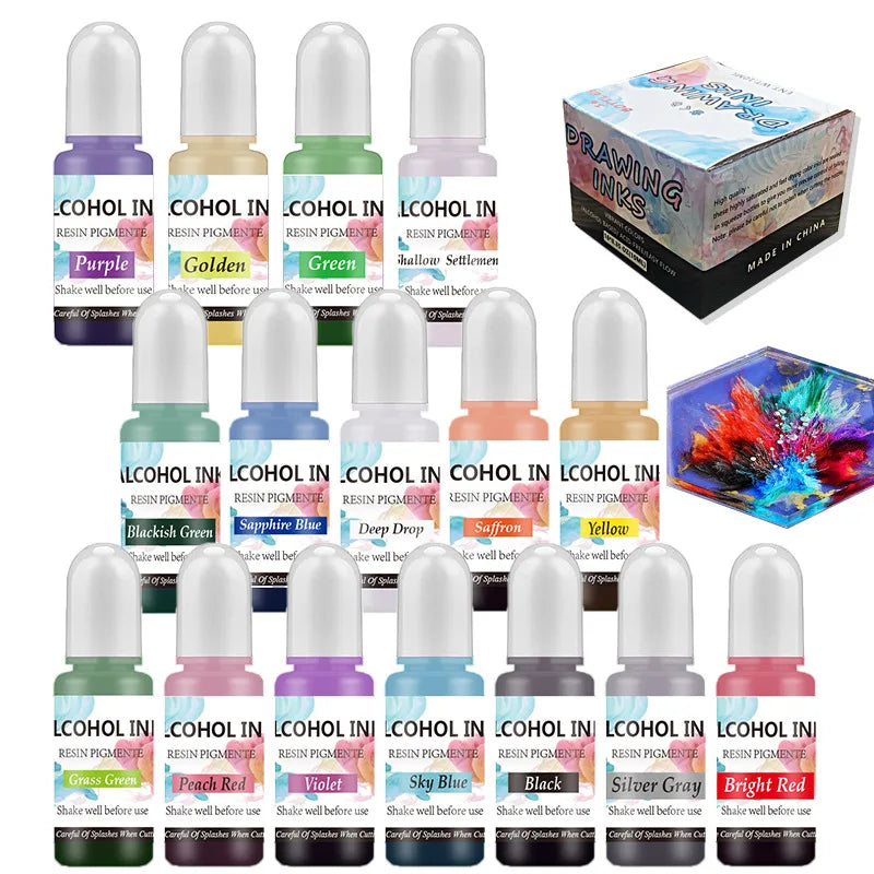 1 Set Art Ink Alcohol Epoxy Resin Pigment Kit Liquid Colorant Dye Diffusion Pigment Epoxy Resin Jewelry Making Crafts Art Dye