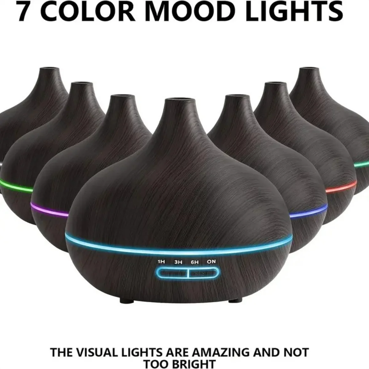 550ml Essential Oil Diffuser with Remote Control, Ultrasonic Humidifier, 7 Color LED Light & 6 Oils