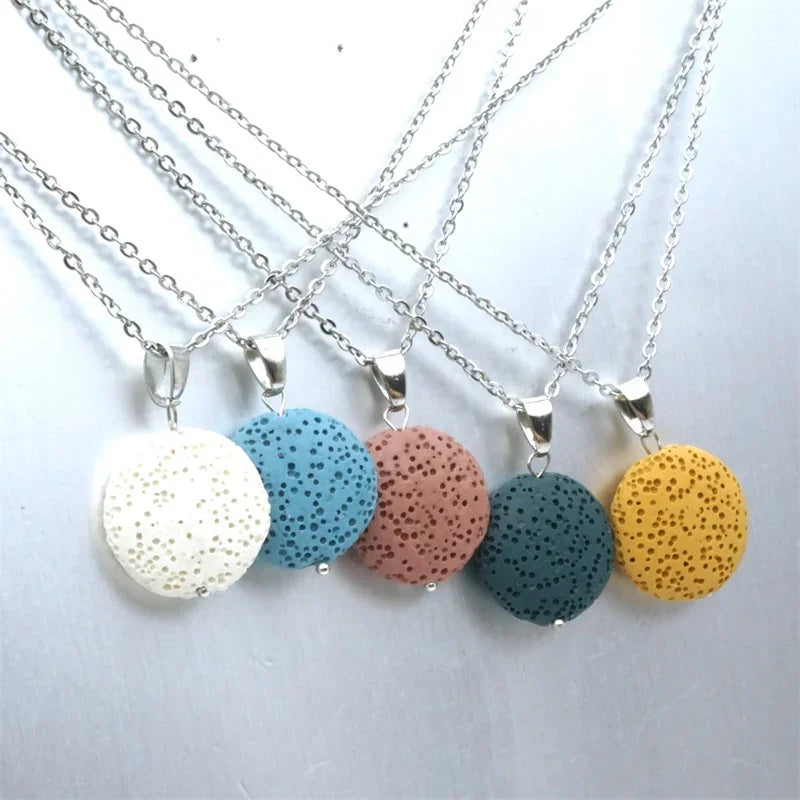 9 Colorful Round Lava Stone Essential Oil Diffuser Necklace Aromatherapy Jewelry Multilayer Rock Stone Necklace