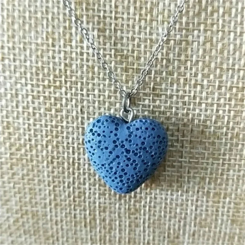 2cm Heart Lava Stone Pendant Aroma Essential Oil Diffuser Free Chain Necklace Aromatherapy Jewelry for Women Men
