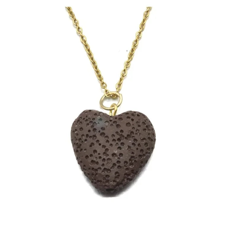 2cm Heart Lava Stone Pendant Aroma Essential Oil Diffuser Free Chain Necklace Aromatherapy Jewelry for Women Men