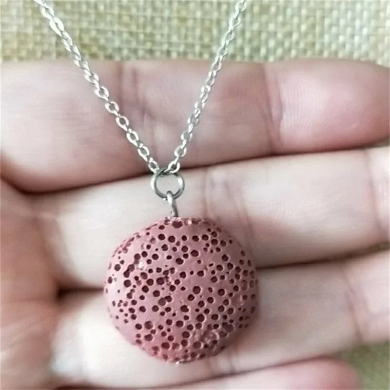 9 Colorful Round Lava Stone Essential Oil Diffuser Necklace Aromatherapy Jewelry Multilayer Rock Stone Necklace