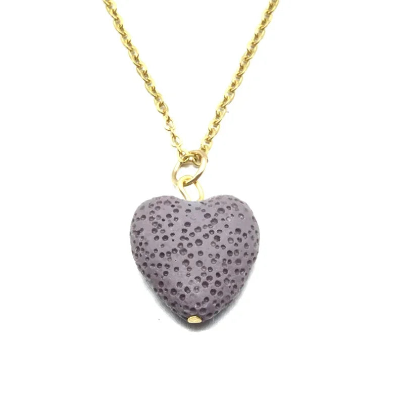 2cm Heart Lava Stone Pendant Aroma Essential Oil Diffuser Free Chain Necklace Aromatherapy Jewelry for Women Men