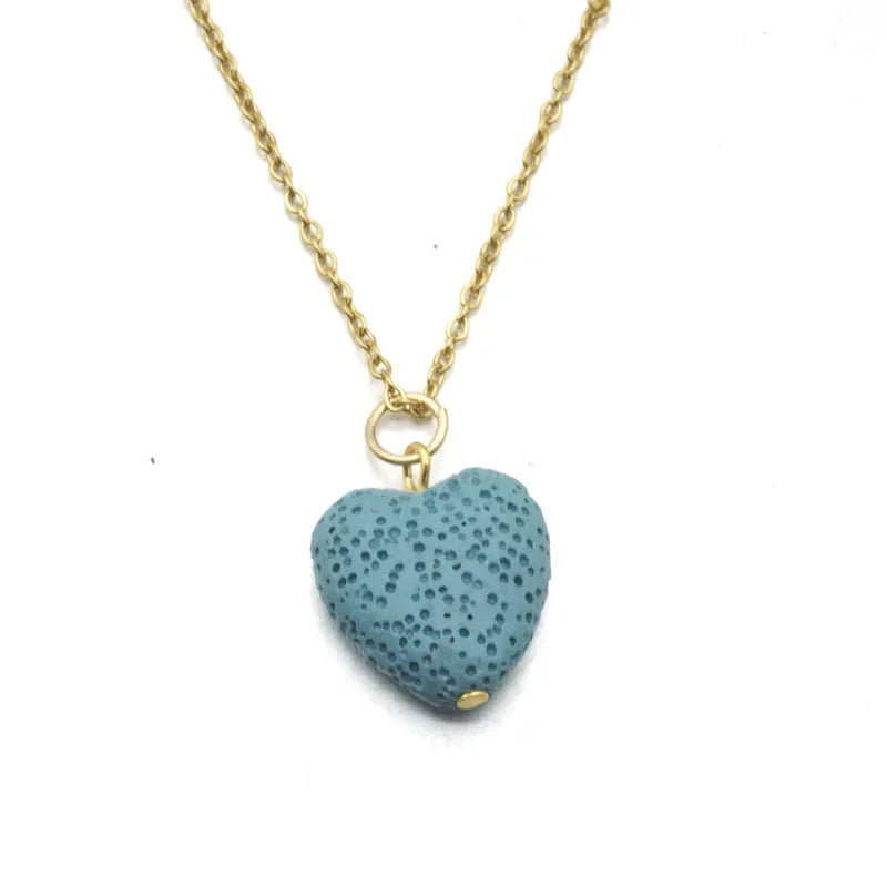 2cm Heart Lava Stone Pendant Aroma Essential Oil Diffuser Free Chain Necklace Aromatherapy Jewelry for Women Men