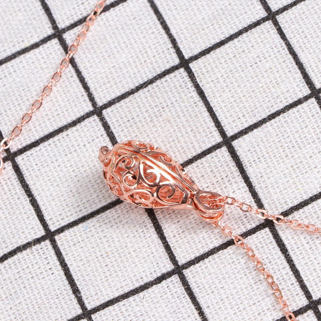 1pc Hollowed-Out Waterdrop Pendant Rose Gold Aromatherapy Ball Necklace For Women Pelelith Jewelry Gift Creative Chain Accessory