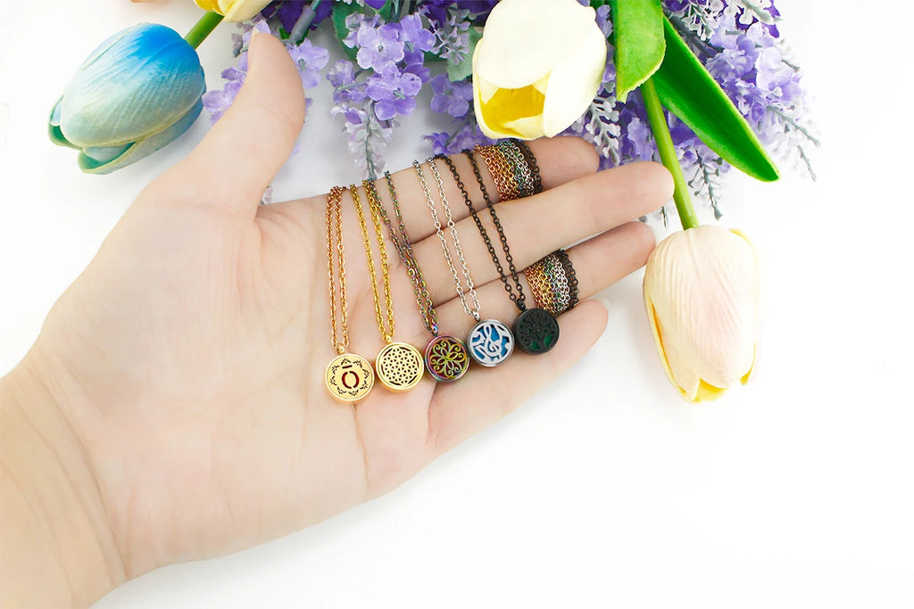 12mm Diffuser Perfume Necklace Locket For Women 316L Stainless Steel Jewelry Gold Color Essential Oil Aromatherapy Pendant Chain