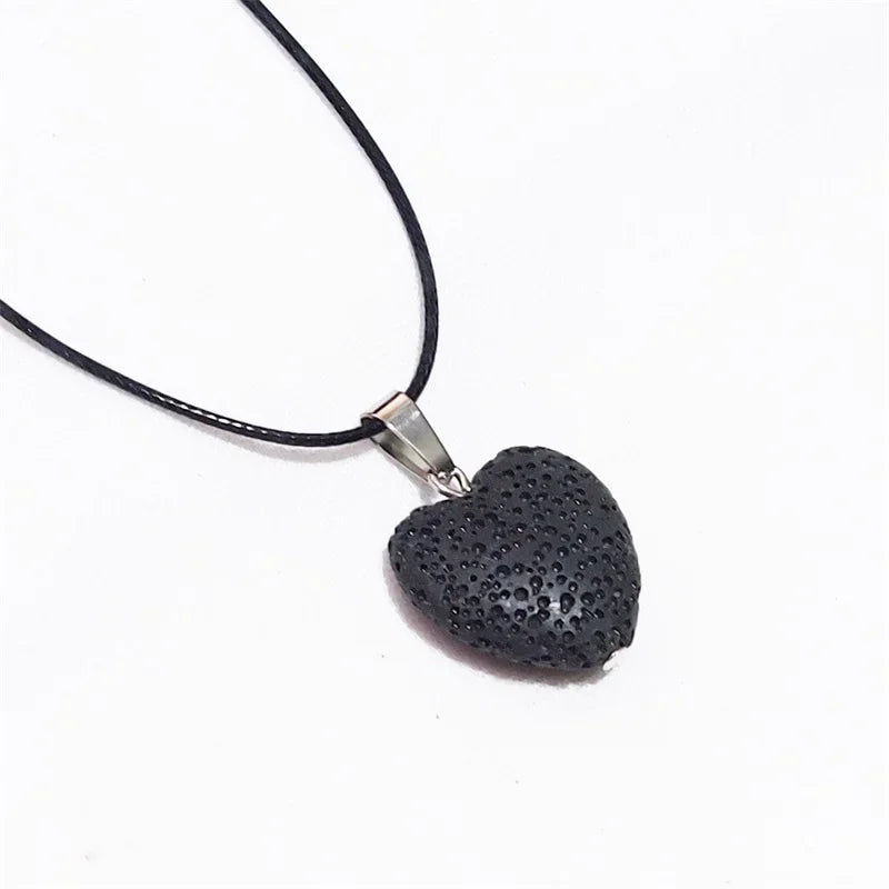 2cm Heart Lava Stone Pendant Aroma Essential Oil Diffuser Free Chain Necklace Aromatherapy Jewelry for Women Men