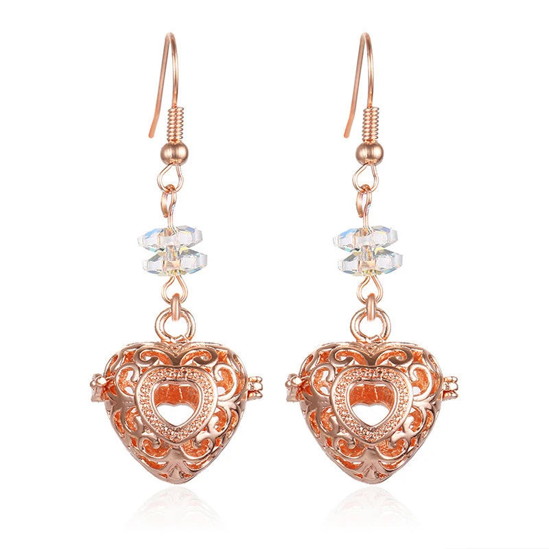 Aromatherapy Heart Cage Earrings Crystal Ear Drop Accessories Perfume Essential Oil Diffuser Locket Women Earrings Gift Jewelry