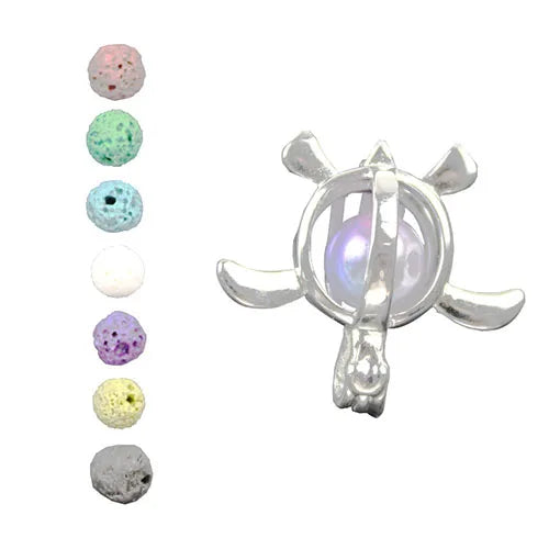 24*22mm Turtle Tortoise Essential Oil Diffuser Pearl Cage Pendant,Aromatherapy Locket Necklace Volcanic Setting Lava Stone