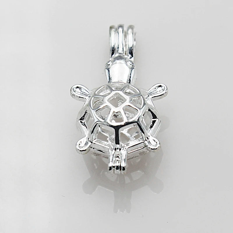 24*22mm Turtle Tortoise Essential Oil Diffuser Pearl Cage Pendant,Aromatherapy Locket Necklace Volcanic Setting Lava Stone