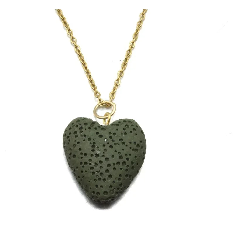 2cm Heart Lava Stone Pendant Aroma Essential Oil Diffuser Free Chain Necklace Aromatherapy Jewelry for Women Men