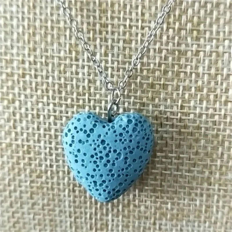 2cm Heart Lava Stone Pendant Aroma Essential Oil Diffuser Free Chain Necklace Aromatherapy Jewelry for Women Men