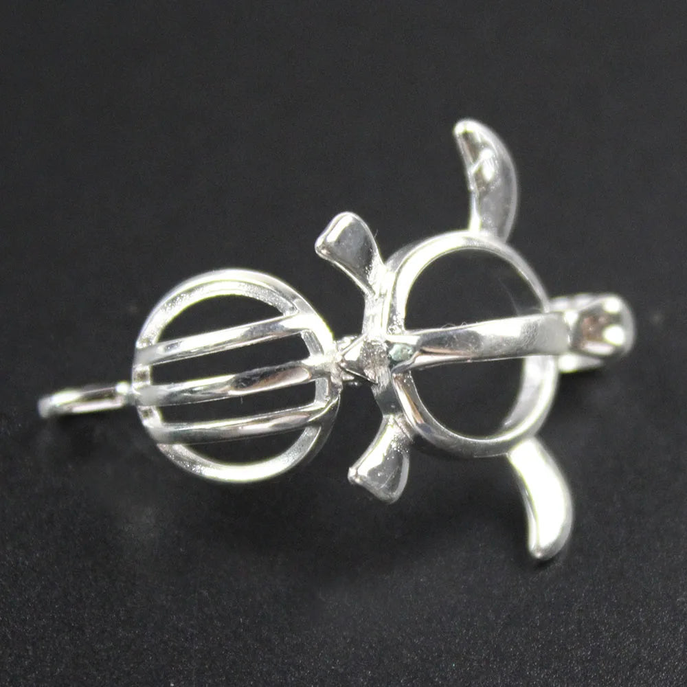 24*22mm Turtle Tortoise Essential Oil Diffuser Pearl Cage Pendant,Aromatherapy Locket Necklace Volcanic Setting Lava Stone