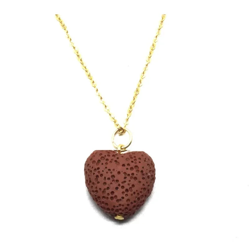 2cm Heart Lava Stone Pendant Aroma Essential Oil Diffuser Free Chain Necklace Aromatherapy Jewelry for Women Men