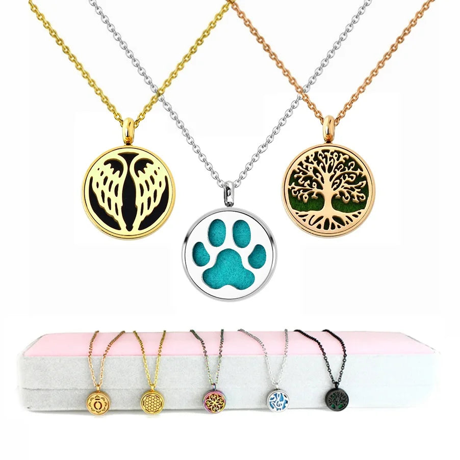 12mm Diffuser Perfume Necklace Locket For Women 316L Stainless Steel Jewelry Gold Color Essential Oil Aromatherapy Pendant Chain