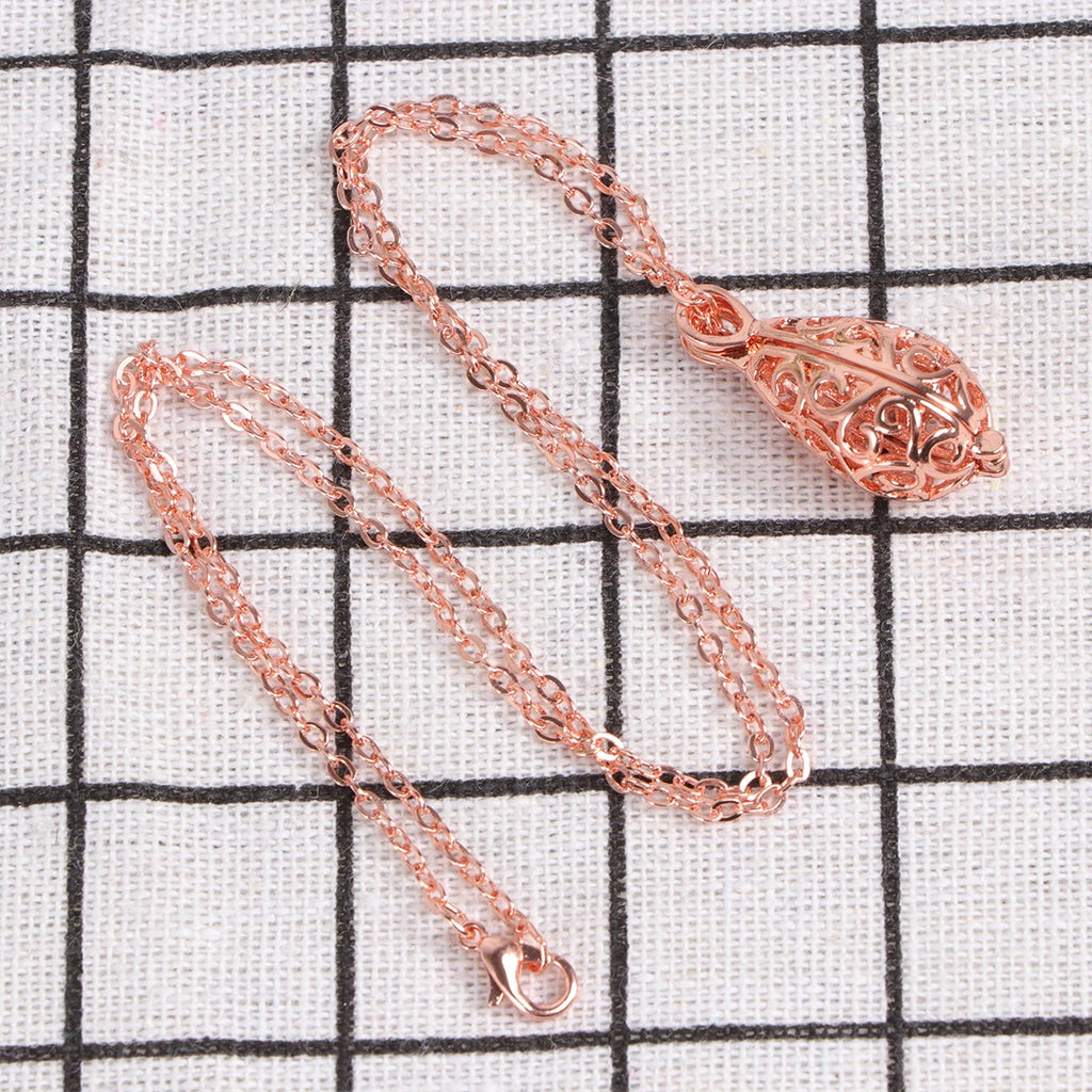 1pc Hollowed-Out Waterdrop Pendant Rose Gold Aromatherapy Ball Necklace For Women Pelelith Jewelry Gift Creative Chain Accessory