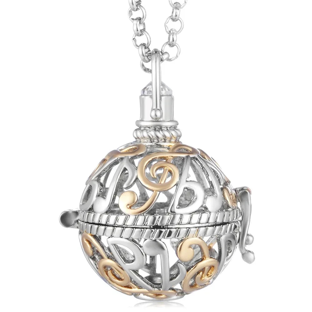 Mexico Chime Two-Color Feather Caller Locket Piano Ball Necklace Essential Oil Diffuser Perfume Musical Note Pendant New Jewelry