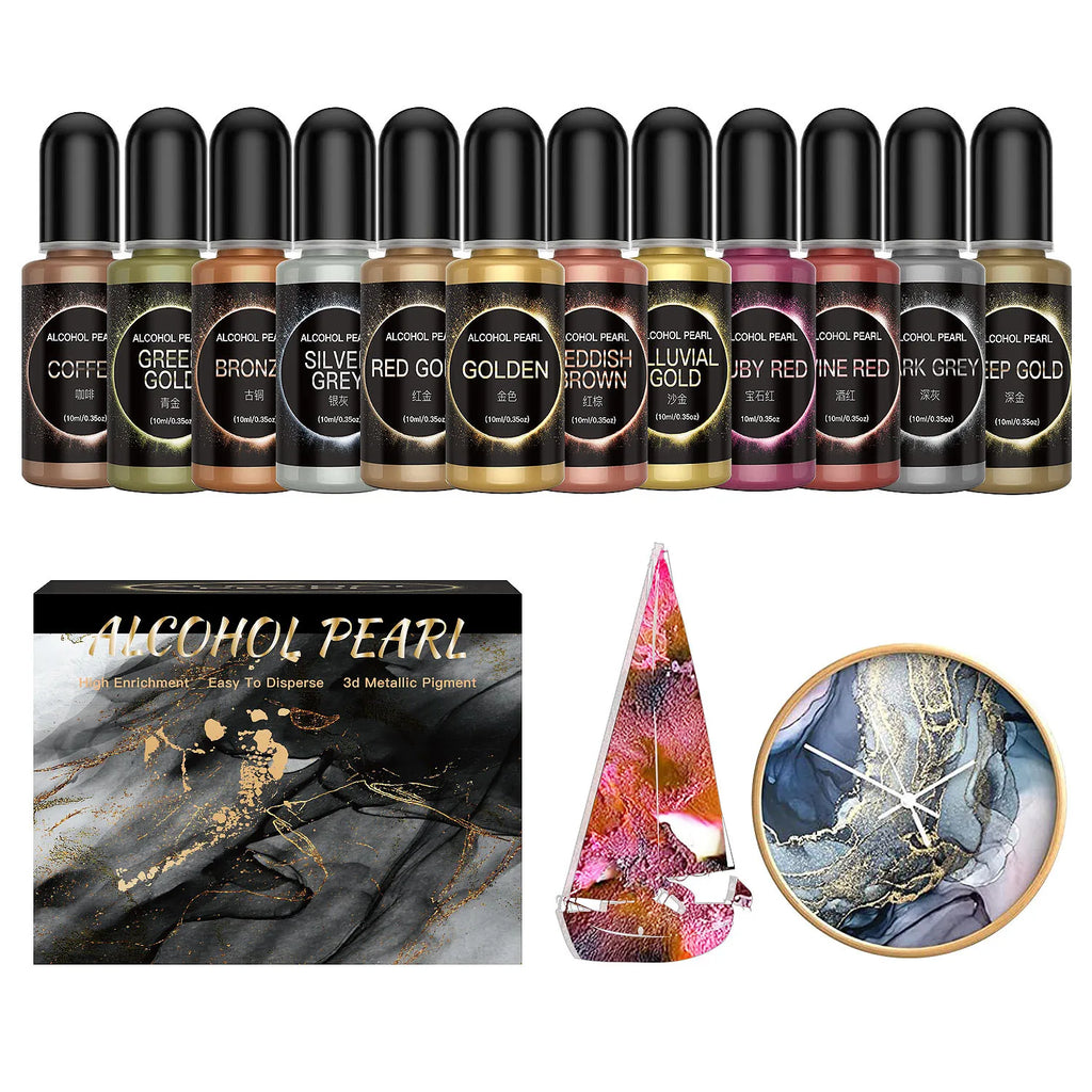 1 Set Art Ink Alcohol Epoxy Resin Pigment Kit Liquid Colorant Dye Diffusion Pigment Epoxy Resin Jewelry Making Crafts Art Dye