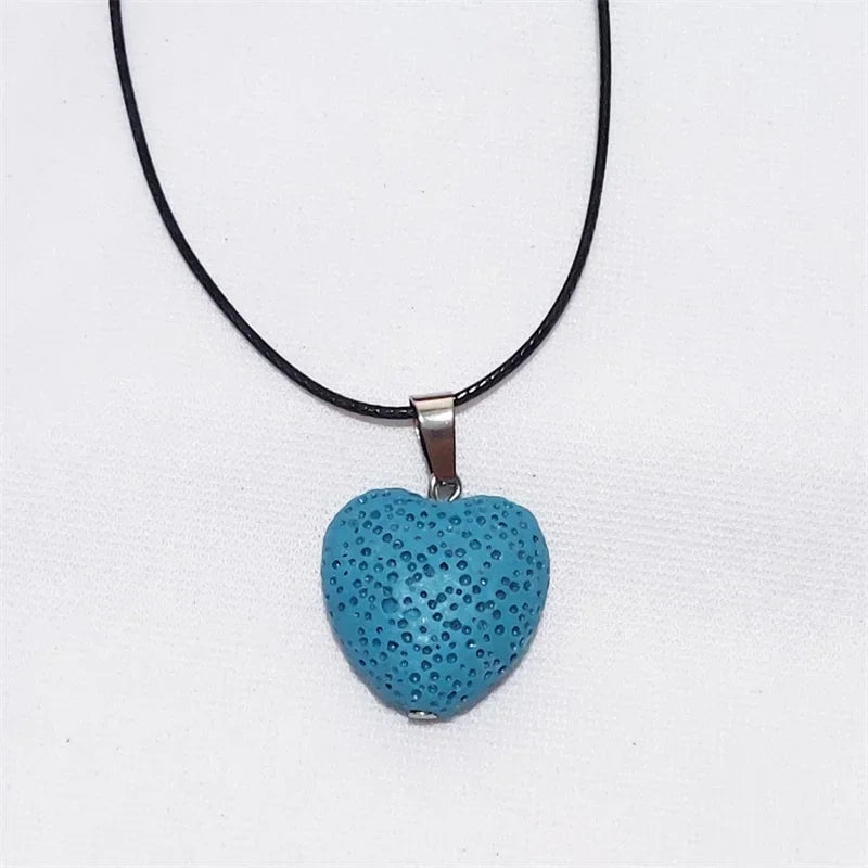 2cm Heart Lava Stone Pendant Aroma Essential Oil Diffuser Free Chain Necklace Aromatherapy Jewelry for Women Men