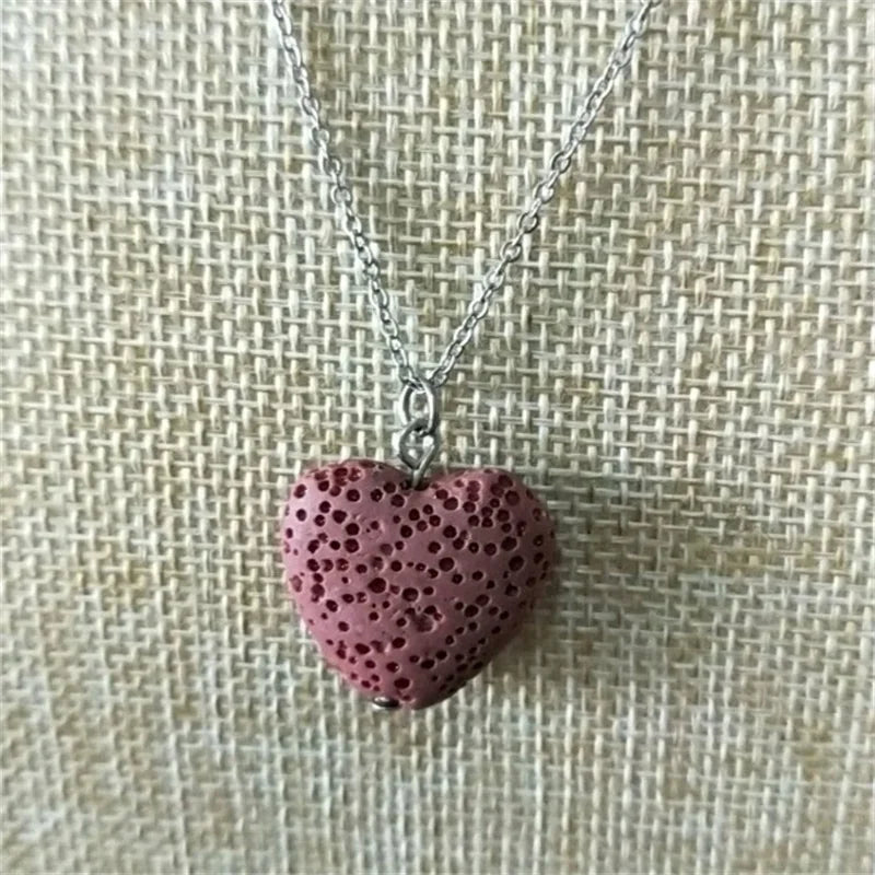 2cm Heart Lava Stone Pendant Aroma Essential Oil Diffuser Free Chain Necklace Aromatherapy Jewelry for Women Men