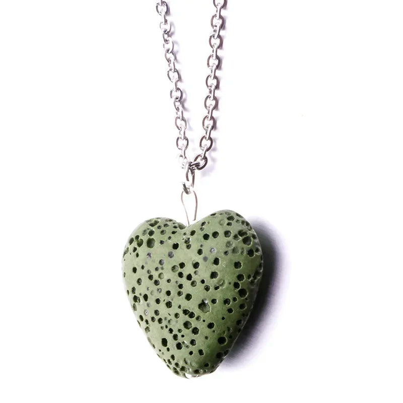 2cm Heart Lava Stone Pendant Aroma Essential Oil Diffuser Free Chain Necklace Aromatherapy Jewelry for Women Men