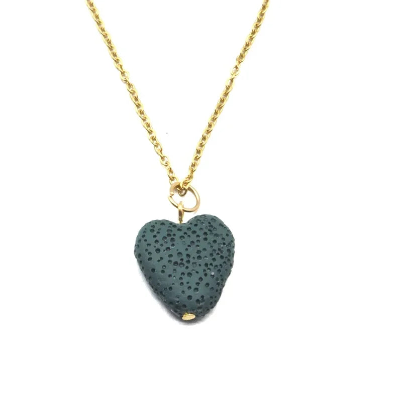 2cm Heart Lava Stone Pendant Aroma Essential Oil Diffuser Free Chain Necklace Aromatherapy Jewelry for Women Men