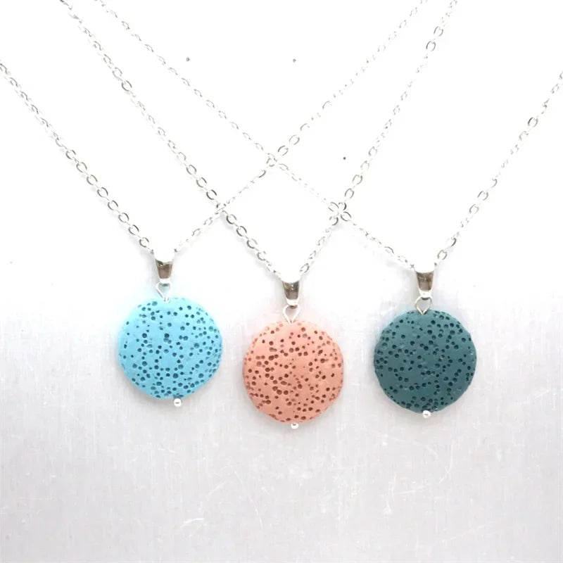9 Colorful Round Lava Stone Essential Oil Diffuser Necklace Aromatherapy Jewelry Multilayer Rock Stone Necklace